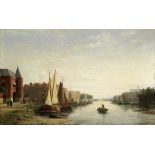 Johannes Frederik Hulk I (Dutch, 1829-1911) Canal scene in a Dutch city