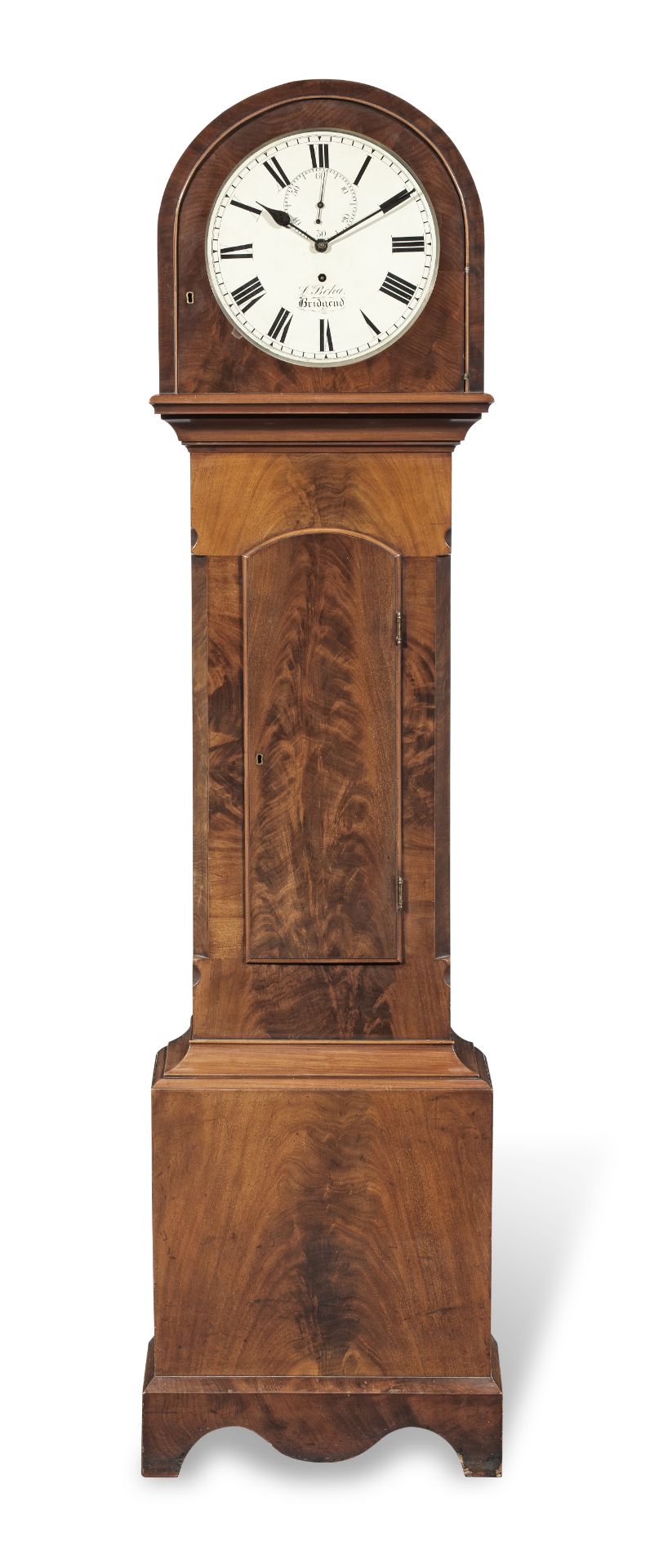 A mid 19th century mahogany floorstanding regulator the dial signed L (Leander) Beha, Bridgend