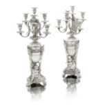 A pair of 19th century French silver seven-light candelabra Flamant & Champenois and Flamant Fils...