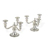 A pair of German silver three-light candelabra M&#246;hrle Silber, German circa 1996, incuse stam...