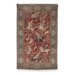 A Qum silk hunting rug Central Persia, 216cm x 136cm