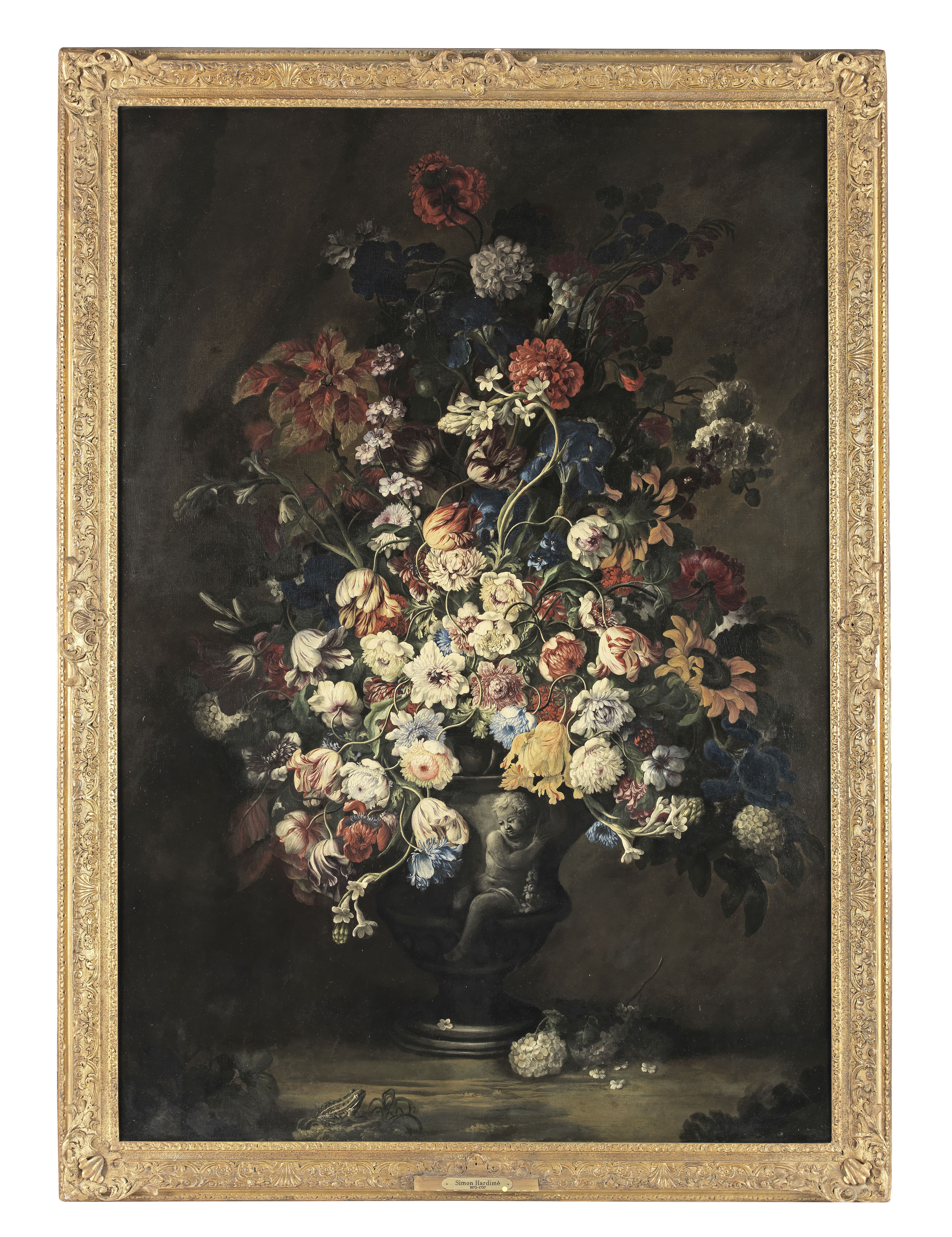 Manner of Jean-Baptiste Monnoyer, 19th Century Tulips, sunflowers, poppies and other flowers in a...