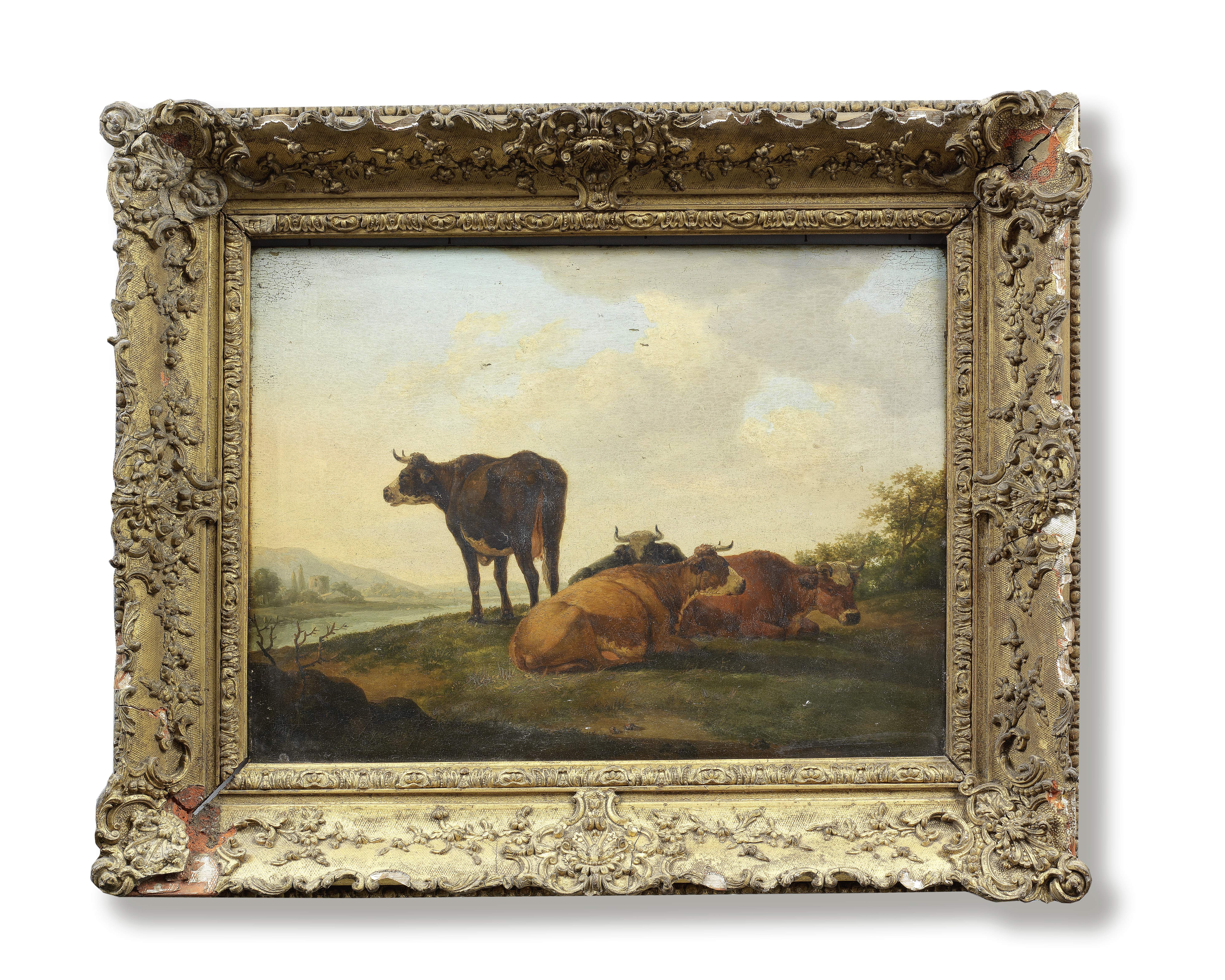 Follower of Aelbert Cuyp (Dordrecht 1620-1691) Cows in a river landscape