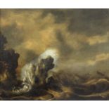 Circle of Pieter Mulier the Elder (Haarlem circa 1615-circa 1670) Shipping in a stormy sea with a...
