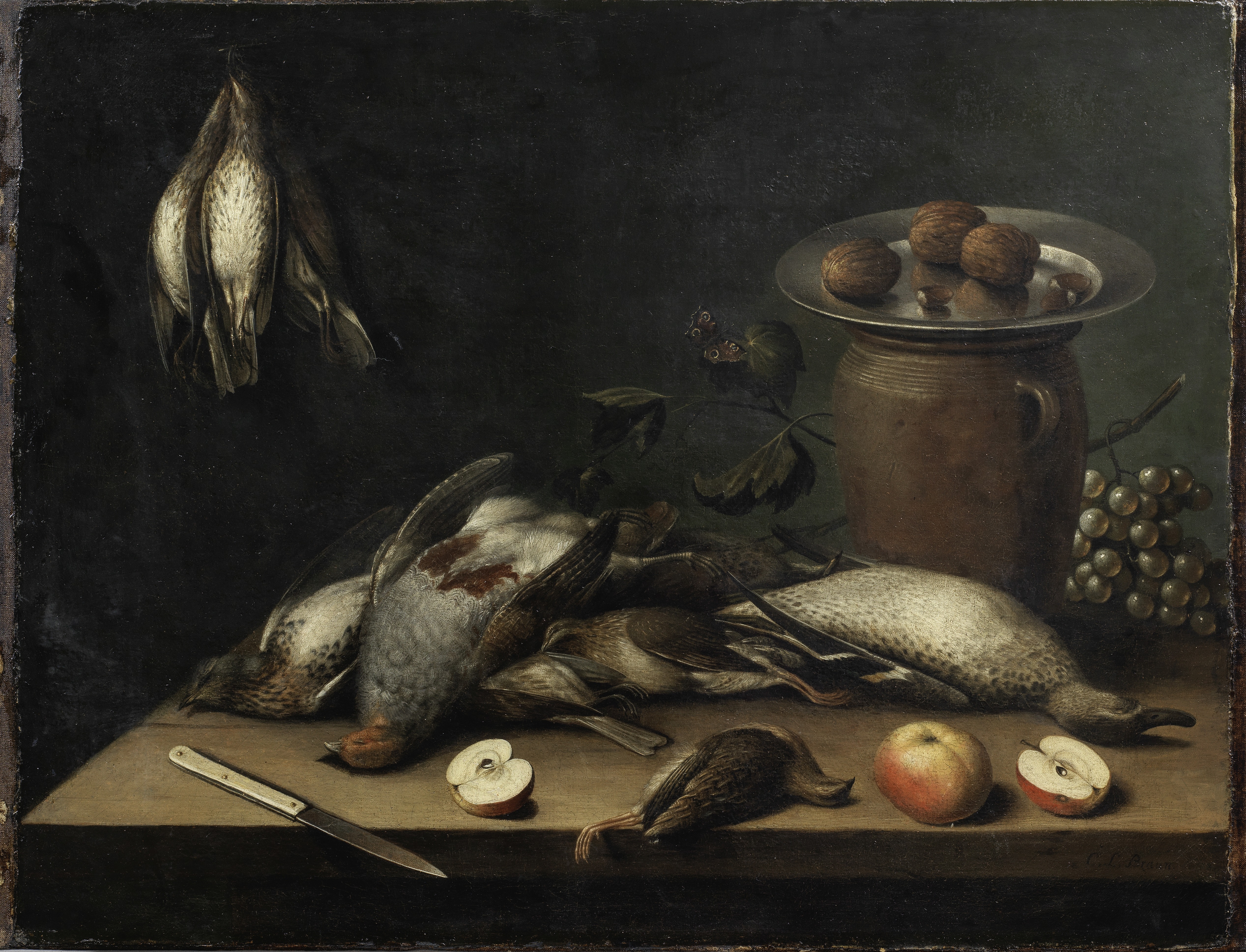 C.L Braun (active Germany, 18th Century) A table top still life with dead birds