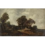 Attributed to Pieter de Neyn (undefined, Leiden 1597-1639) Shepherds with their flock before a wa...