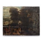 Flemish School, 17th Century A wooded landscape with a biblical scene unframed