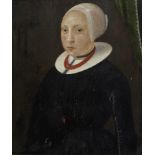 Dutch School, 17th Century Portrait of a young lady, half-length, in black with a white cap