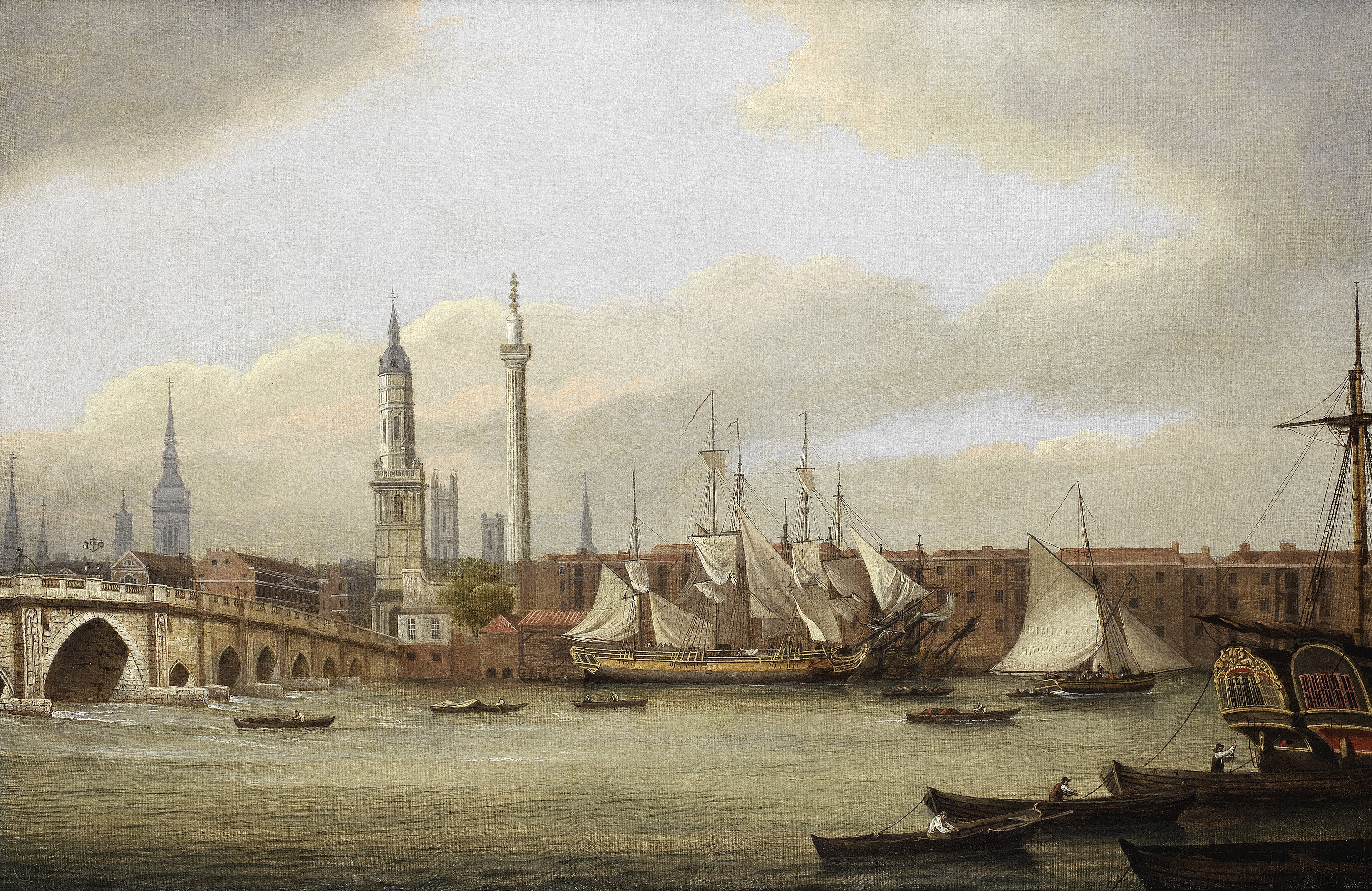 William P. Sherlock (active Britain, born circa 1780-1821) Shipping on the Thames below Old Londo...