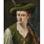Venetian School, 18th Century Portrait of a hunter with a rifle over his shoulder