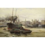 Robert Ernest Roe (British, active 1860-1900) A busy Thames scene with the Tower of London and Th...