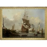 Peter Monamy (London 1681-1749) The venerable HMS Eagle making ready to sail from her offshore an...