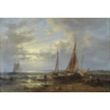 Abraham Hulk (Dutch, 1813-1897) Beached boats with fisherfolk mending their nets