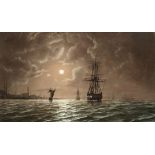 Edward Hoyer (British, 19th Century) Shipping on the Bosphorus by moonlight
