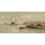 William Edward Webb (British, 1862-1903) A harbour scene, possibly Peel, Isle of Man