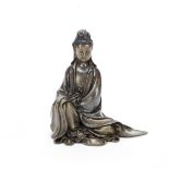 A SILVER WIRE-INLAID BRONZE FIGURE OF GUANYIN 19th/20th century (3)
