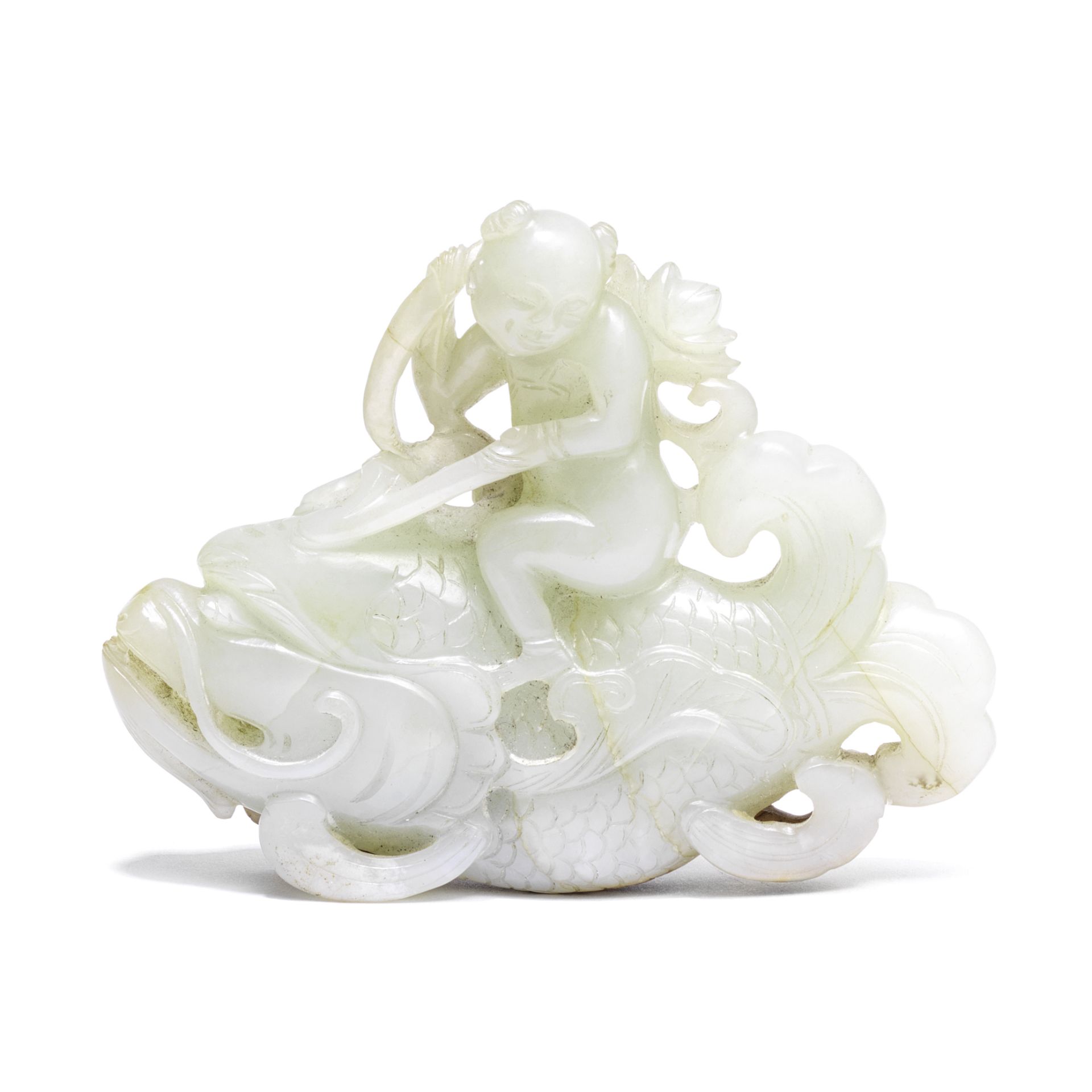 A JADE 'BOY AND DRAGON CARP' CARVING 18th century