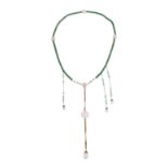 AN AVENTURINE AND ROSE QUARTZ COURT NECKLACE, CHAO ZHU Late Qing Dynasty