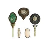 A GROUP OF JADE AND JADEITE INLAID MIRRORS AND PLAQUES 19th century (6)