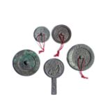 FIVE VARIOUS BRONZE MIRRORS Han to Ming Dynasty