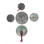 A GROUP OF FIVE VARIOUS BRONZE MIRRORS Han to Ming Dynasty (5)