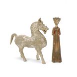 A PAINTED POTTERY MODEL OF A FEMALE MUSICIAN AND A POTTERY MODEL OF A HORSE Sui and Han Dynasty (3)