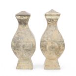 A PAIR OF LARGE PAINTED POTTERY VASES AND COVERS, FANGHU Han Dynasty (4)