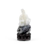 A WHITE AND GREY JADE 'LADY ON A CARP' GROUP Late Qing Dynasty (2)