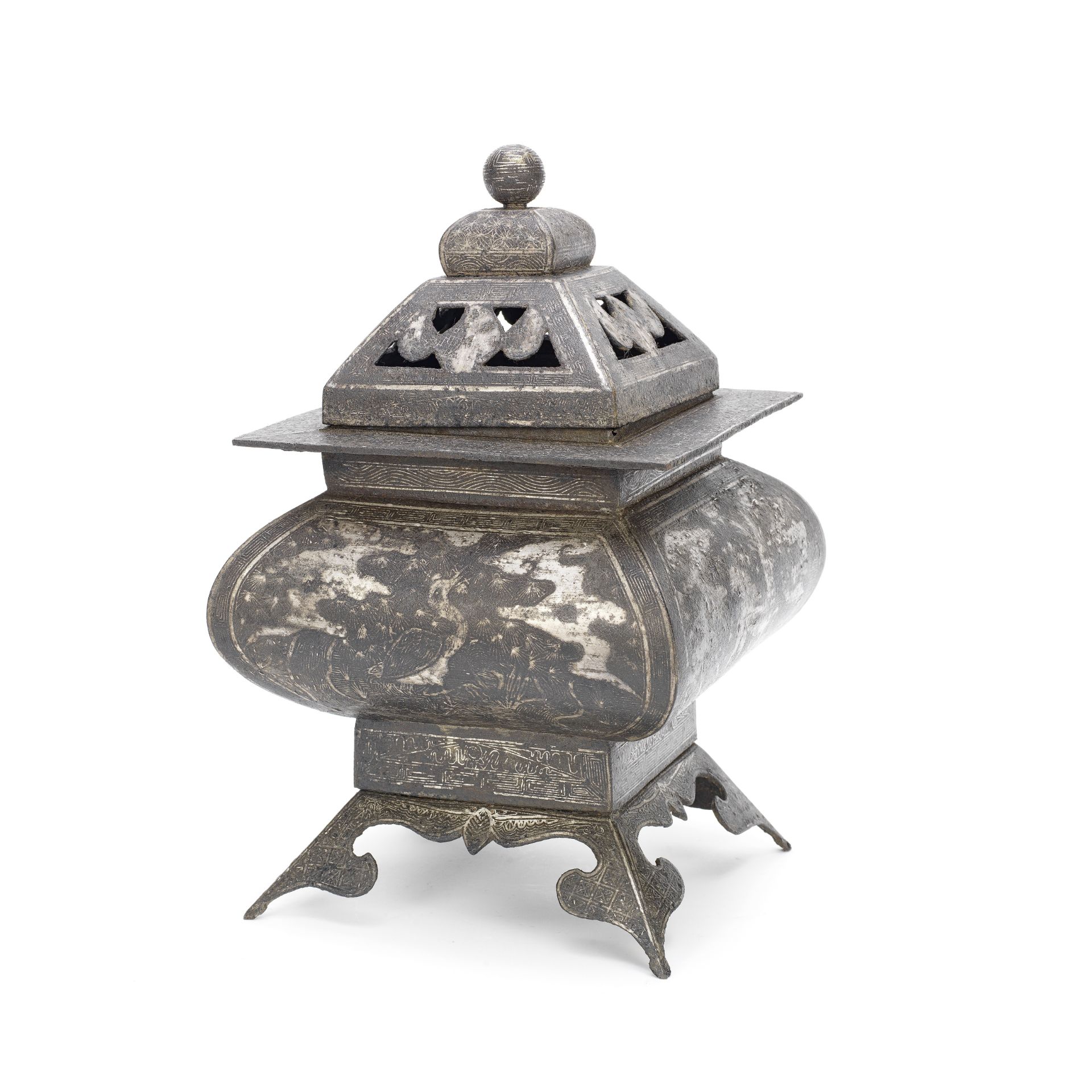 A SILVER WIRE-INLAID IRON INCENSE BURNER AND COVER Korea, 19th century (4)