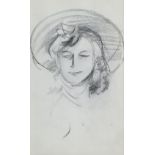 John Duncan Fergusson RBA (British, 1874-1961) Girl with hat and bow in her hair 17.5 x 10 cm. (6...