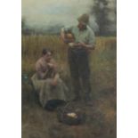 Robert McGregor, RSA (British, 1847-1922) A break for lunch in the fields 56.5 x 41 cm. (22 1/4 x...