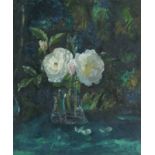 Mary Armour RSA RSW (British, 1902-2000) Two White Roses 64.2 x 54 cm. (25 1/4 x 21 1/4 in.)