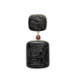 A TSUIKOKU (CARVED BLACK-LACQUER) FOUR-CASE INRO AND NETSUKE Edo period (1615-1868), early/mid 1...