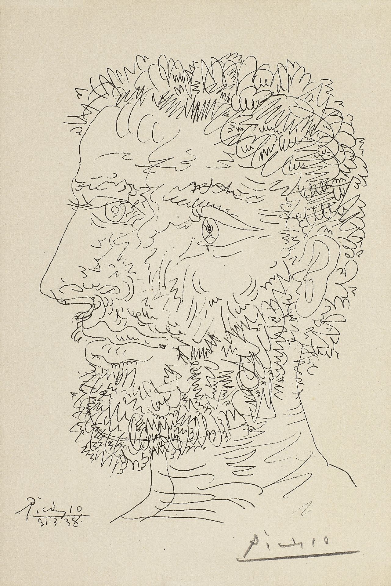 PABLO PICASSO 1881 &#8211; 1973, Profil d'homme Barbu, 1938, Hectograph, an edition of approximat...