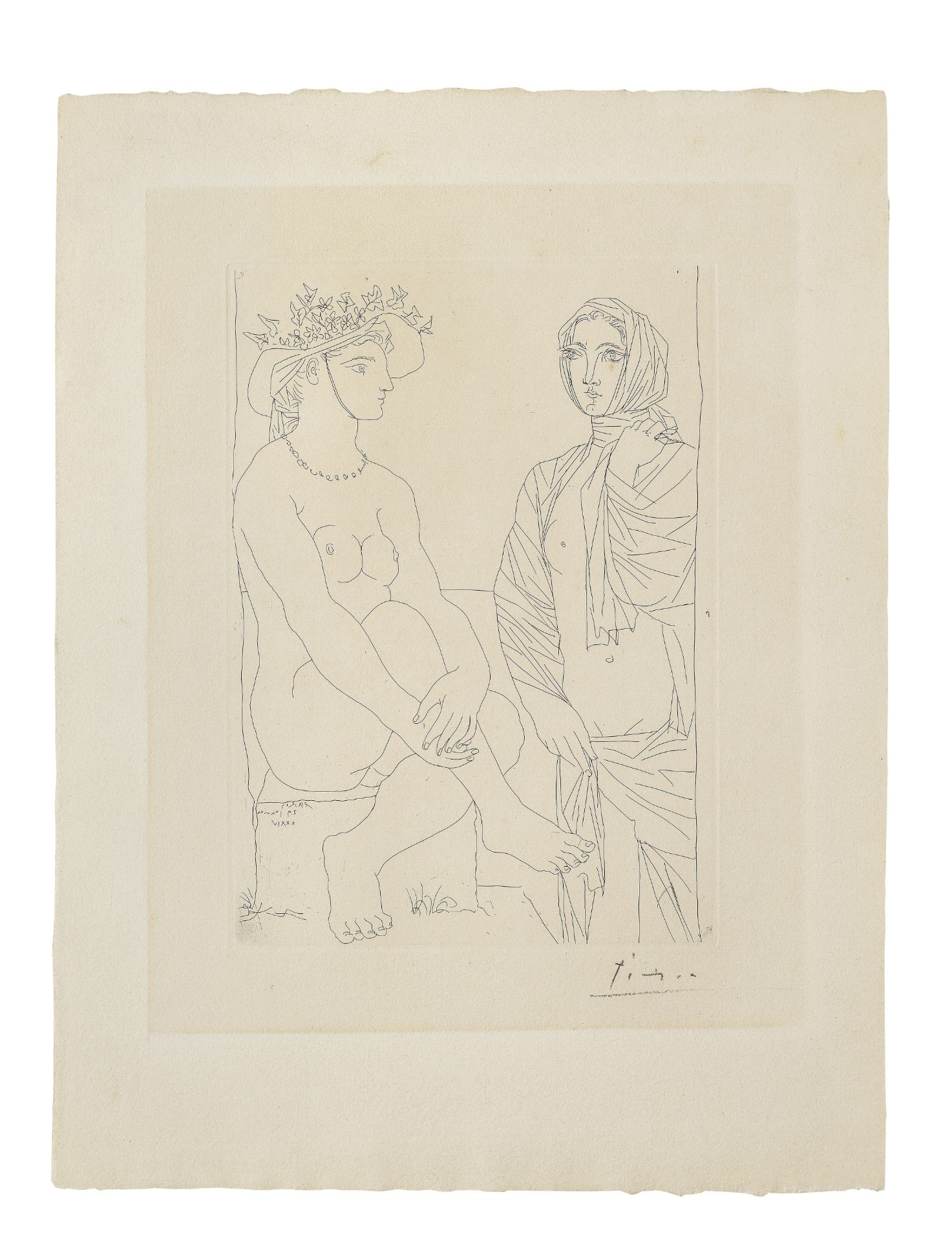 Pablo Picasso (1881-1973) Femme assise au chapeau et Femme debout drap&#233;e, from La Suite Voll...