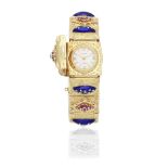 Falken. A lady's 18K gold and ruby set manual wind bracelet watch with concealed dial Birmingham...