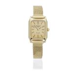 Longines. A lady's 18K gold quartz rectangular bracelet watch Purchased 29th October 1983