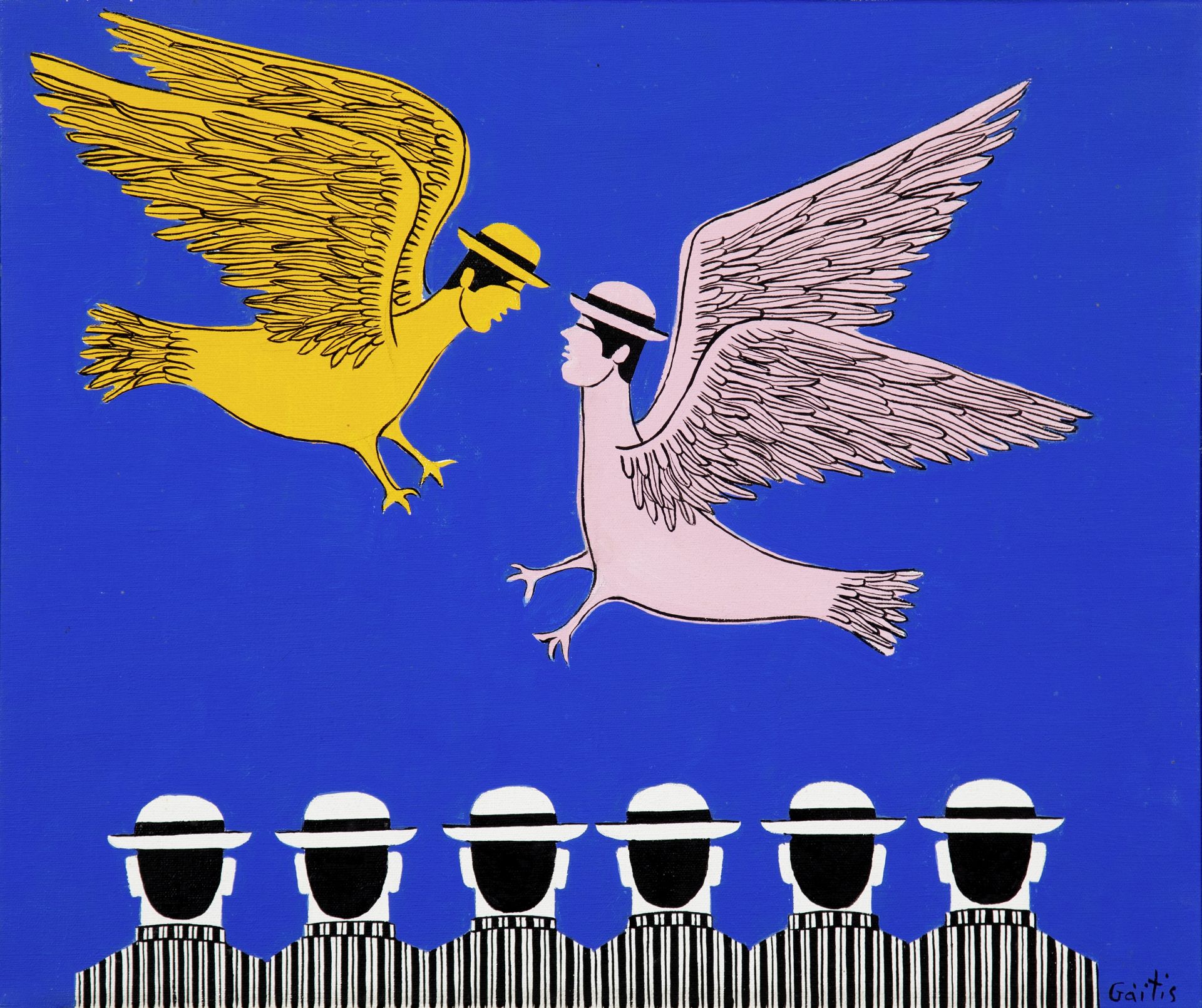 Yannis Ga&#239;tis (Greek, 1923-1984) Les hommes libres / L'oiseau rose et l'oiseau jaune (Peint ...