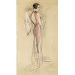 Pavlos Mathiopoulos (Greek, 1876-1956) &#201;l&#233;gante en robe de soir (Peint en 1935.signed a...