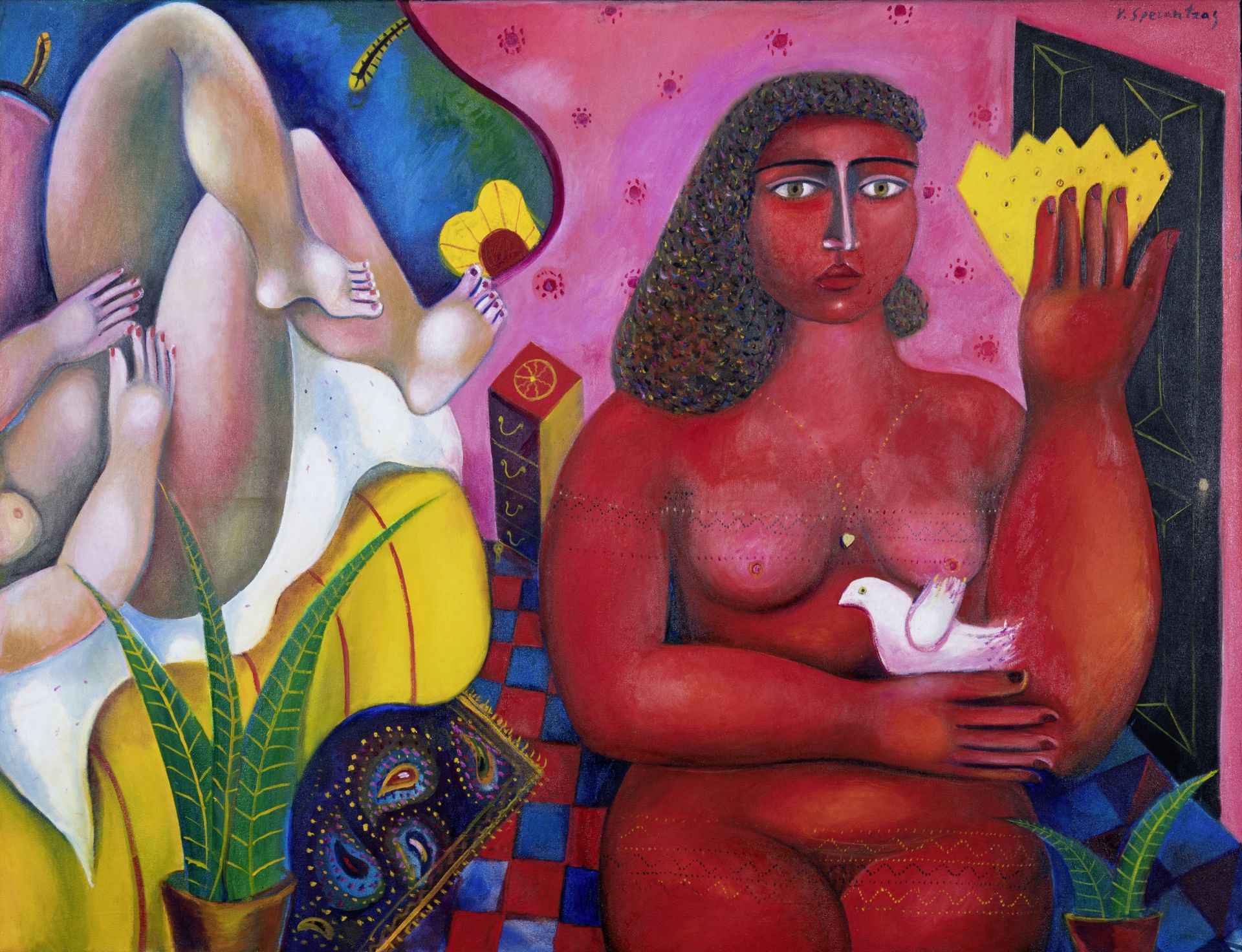 Vassilis Sperantzas (Greek, born 1938) Dans la chambre (Peint en 1979. signed (upper right)oil o...