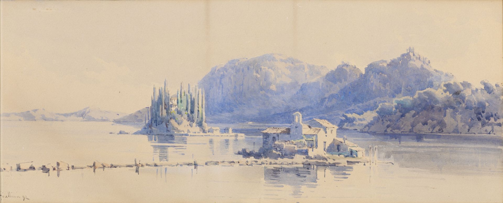 Angelos Giallina (Greek, 1857-1939) Vue de Ponticonissi, Corfou (Peint en 1892. signed and dated ...