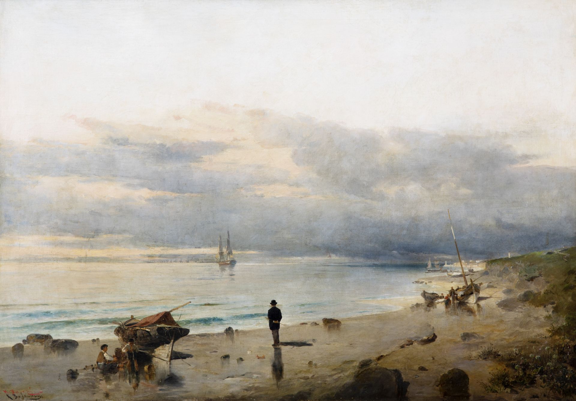 Constantinos Volanakis (Greek, 1837-1907) L'artiste regarde la mer (signed in Greek twice (lower ...