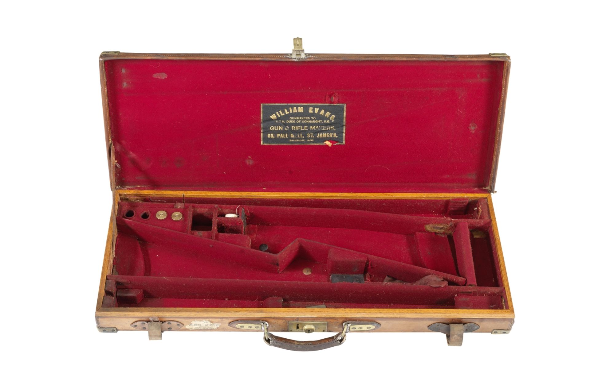 A brass-mounted leather double guncase