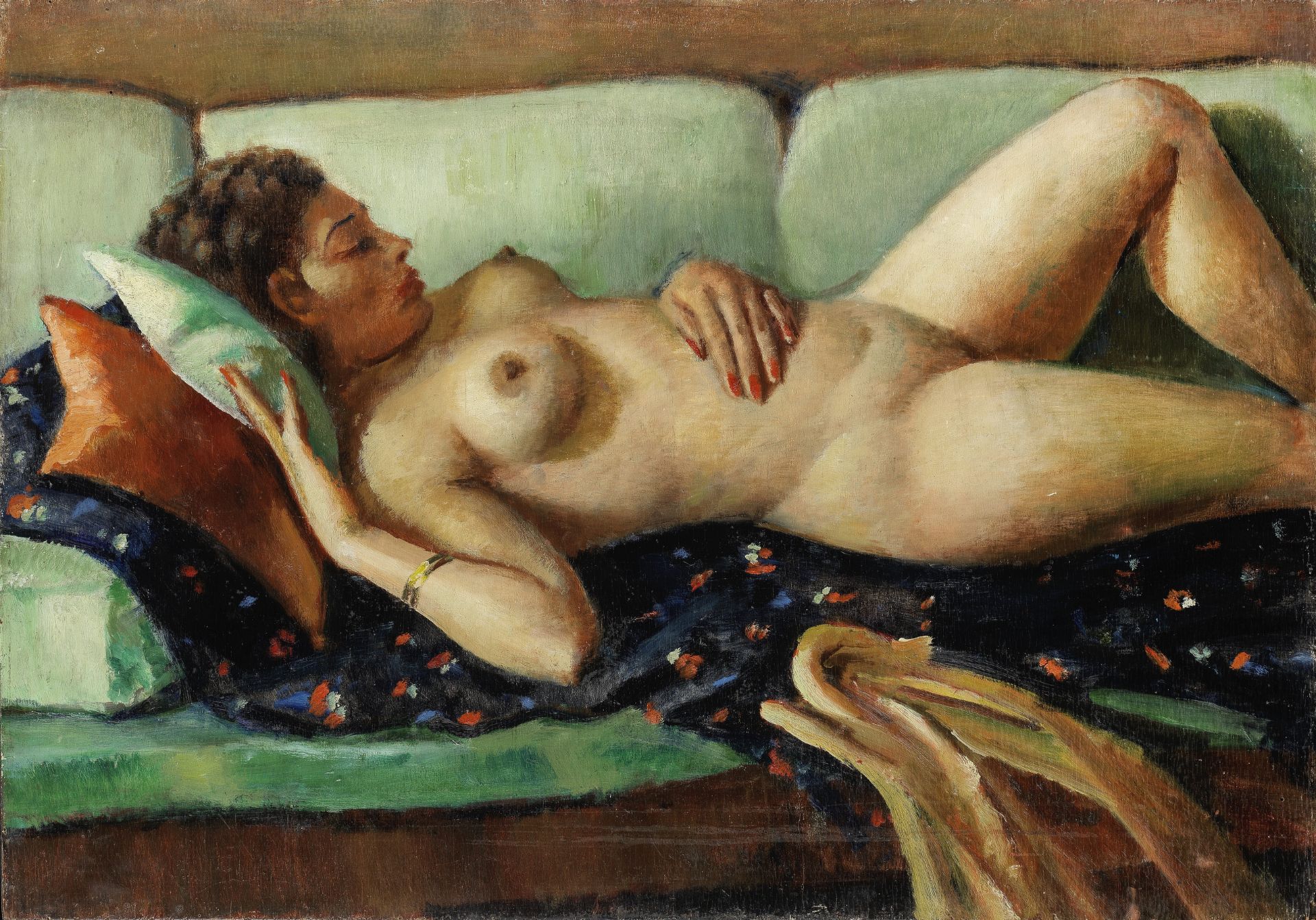 Mahmoud Said (Egypt, 1897-1964) Nu couch&#233; au divan blue (Nude Reclining on a Blue Couch)