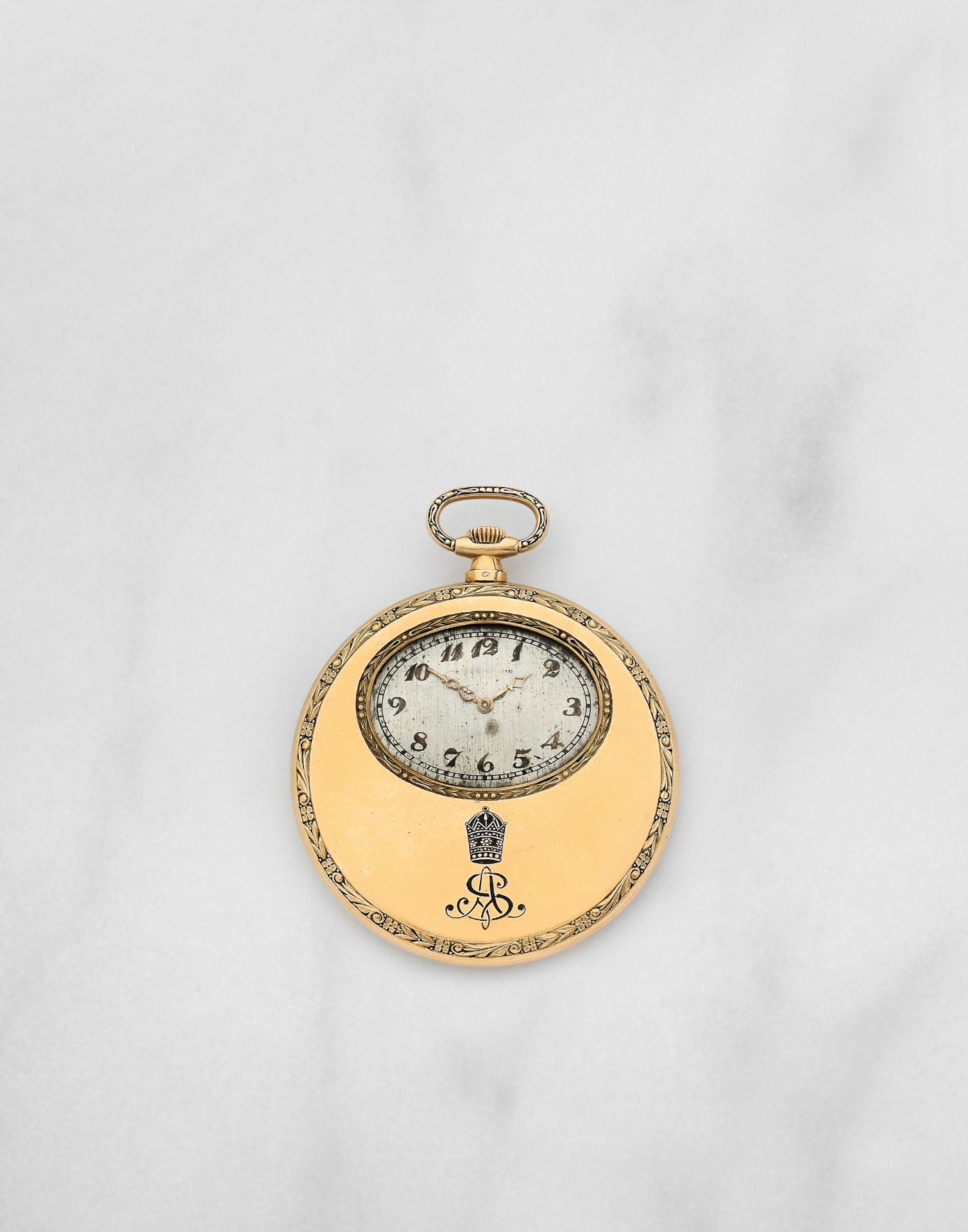 Montre de gousset &#224; cadran ouvert en or jaune 18K (750) remontoir au pendant An 18K gold key...