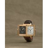 Jaeger-LeCoultre. Montre bracelet en or rose 18K (750) rectangulaire r&#233;versible avec indicat...