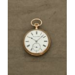 International Watch Company. Montre de gousset &#224; cadran ouvert en or jaune 18K (750) remonto...