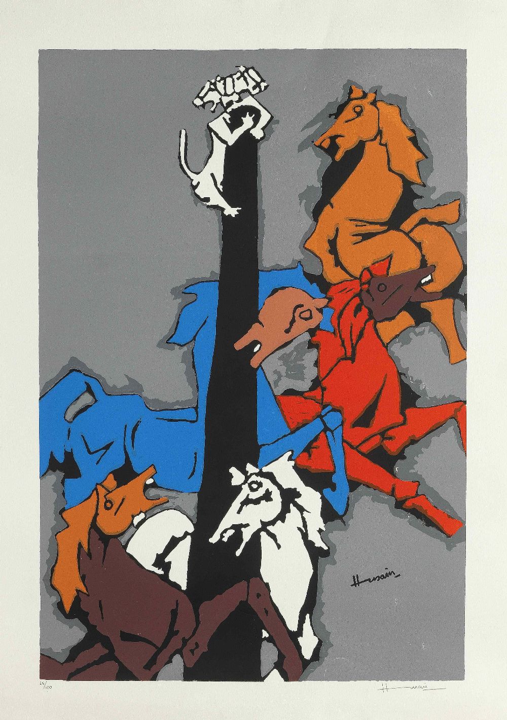 Maqbool Fida Husain (Indian, 1913-2011) Untitled (Horses with Two Figures); Untitled (Brown and B... - Image 4 of 6