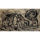Maqbool Fida Husain (Indian, 1913-2011) Untitled (Figures under a parasol)