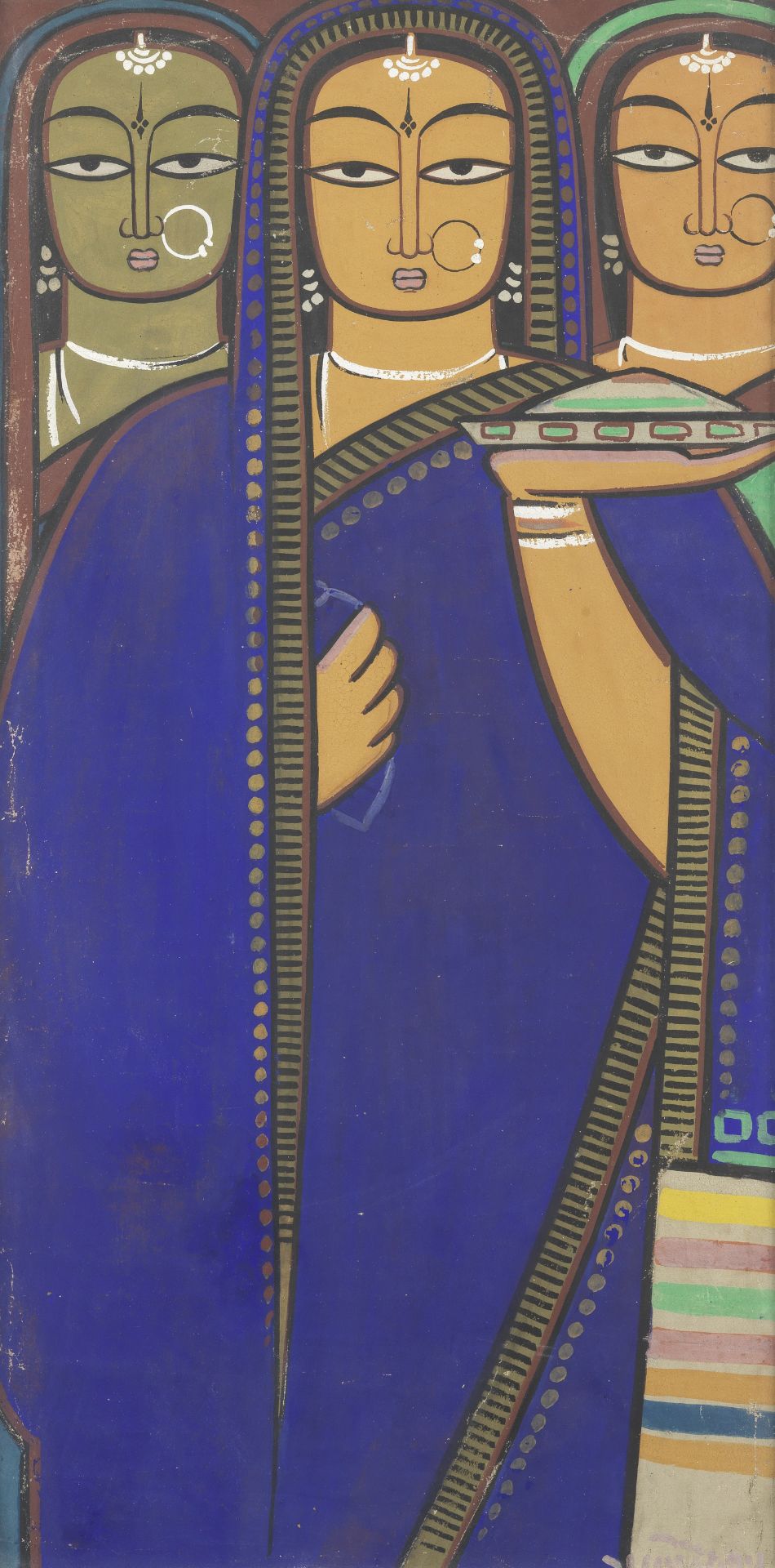 Jamini Roy (Indian, 1887-1972) Untitled (Bride with two companions)